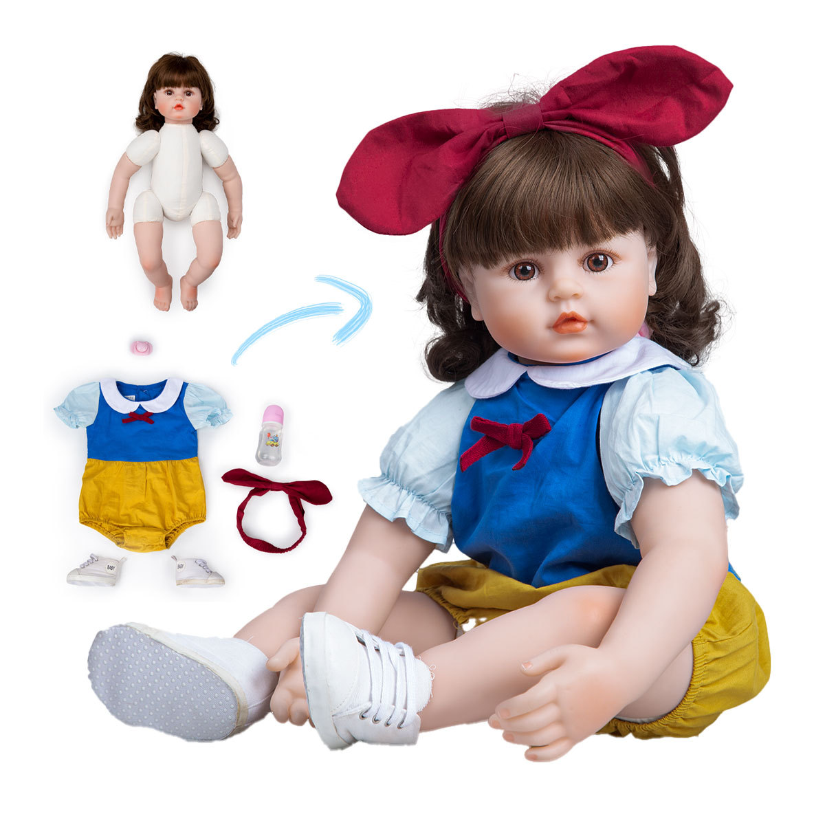 60 cm Lifelike Reborn Baby Dolls Cloth Body Stuffed Doll Newborn Fashion Toddler Princess Menina Toy DIY Curls Hair