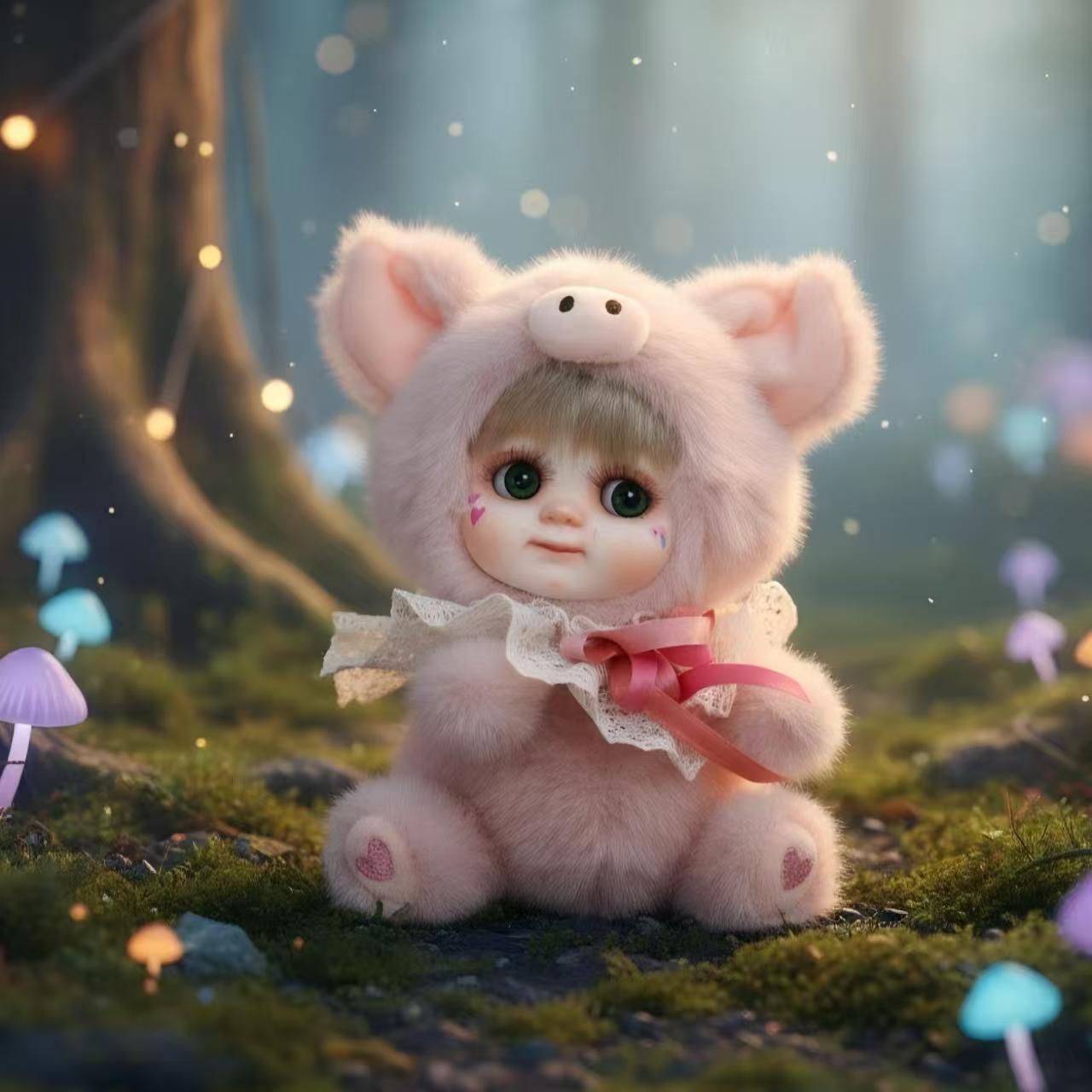 Kawaii Figure Cute Plush Ceramic Head Doll Action Figure Collection Model Ornamental Figure Gift Toys