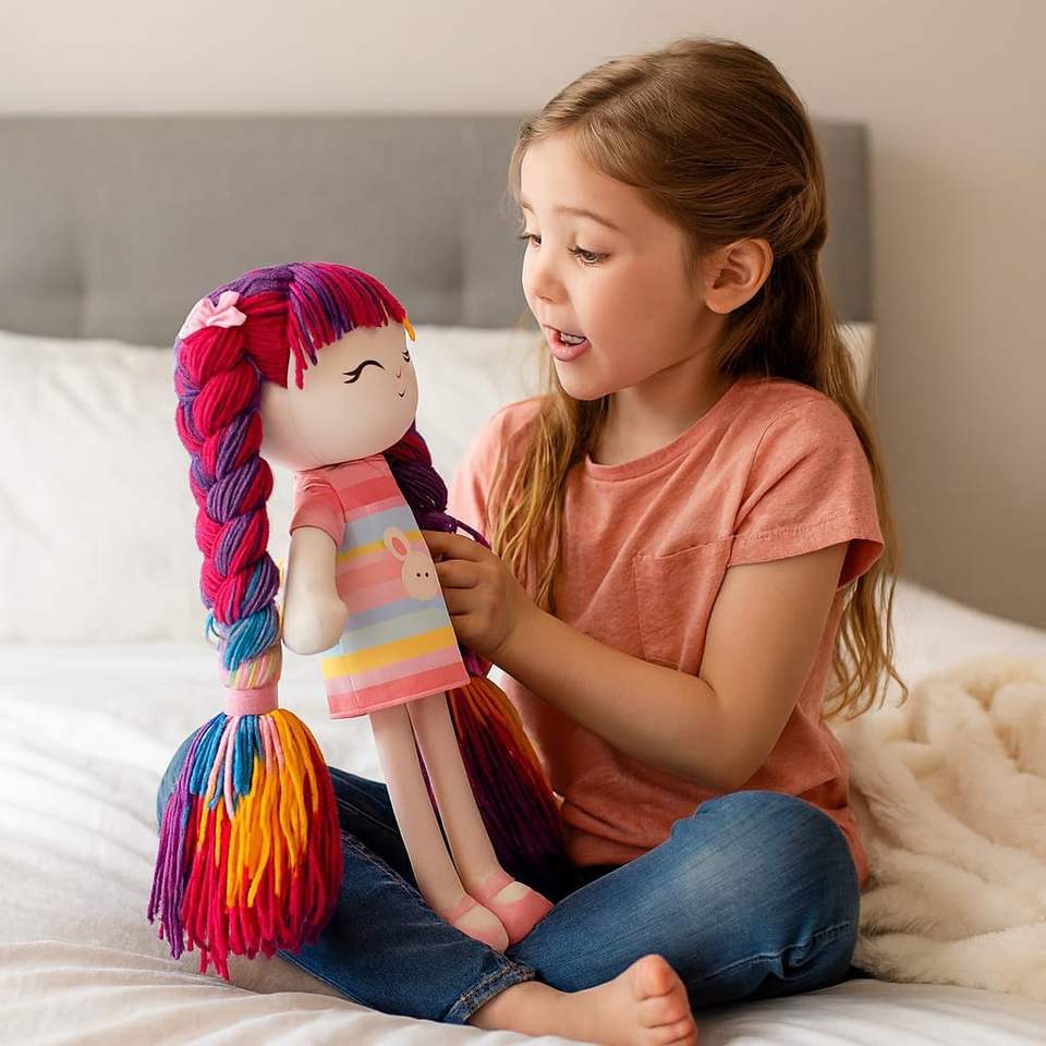 Jumbrace Soft 16'' Baby Rag Doll Rainbow Plush Figure Toy Birthday Christmas Gift for Toddler Kids